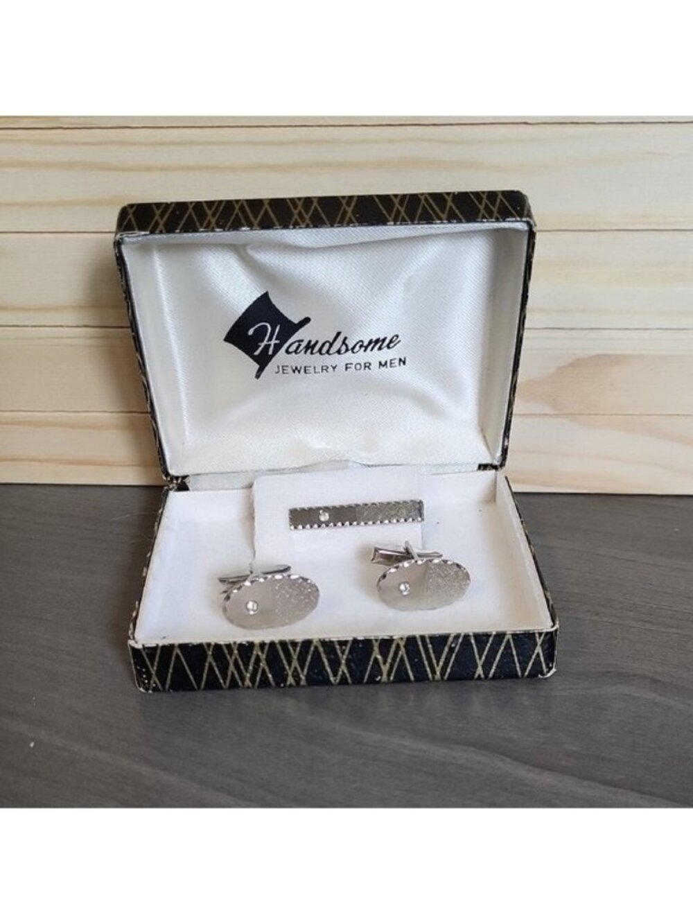Vintage Art Deco Silver Tie Clip Cuff Links Set - BUNDLE & SAVE 30%